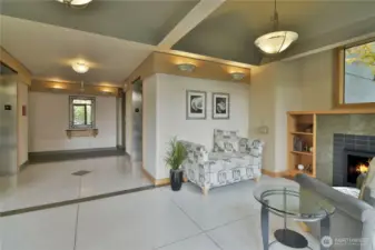 Building lobby with easy access to elevators