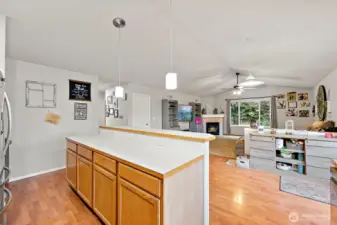 Open concept Living space with vaulted ceiling.