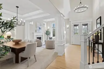 Front living area feels so spacious with high ceilings, new fixtures, elegant millwork.
