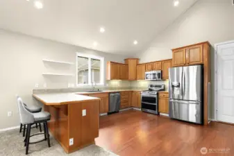 Large Breakfast Bar with Ample Cabinet & Counter Space