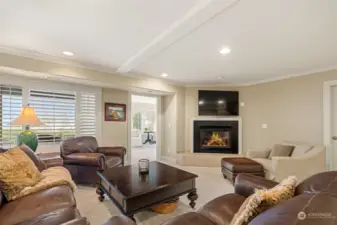 Family room with gas fireplace.