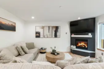Gas fireplace with new facade & TV.