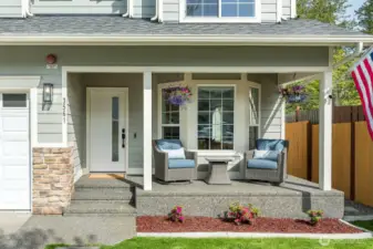 Enjoy a cup of coffee on your covered porch.
