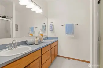 Double sinks in primary bathroom.