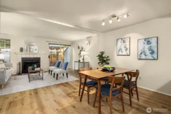 The view from the kitchen into the dining and living areas