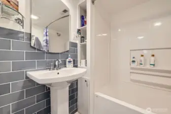 Completely remodeled in 2023, this full bath downstairs is both beautiful and functional.