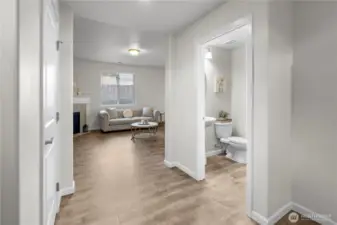 Graciously sized entry way, half bath on the right!