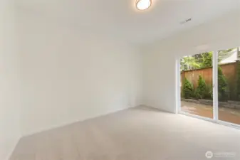 Bedroom #1. Lower level, with the sliding door to the backyard.