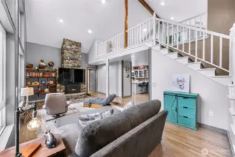 Stairs lead up to Open Loft above the Great Room