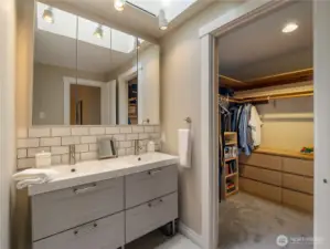 Generously sized walk-in closet off of the bathroom.