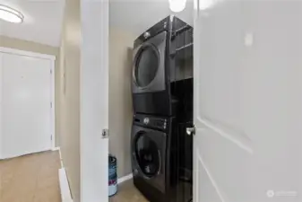 Laundry with stacking washer and dryer