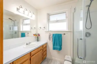 3/4 bathroom in suite.