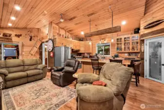 Pine interior cabin open concept.