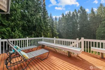 Deck overlooks the beautiful scenery and yard!