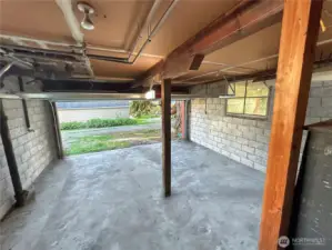 Two car garage with alley access.