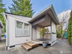 Covered back deck with steps