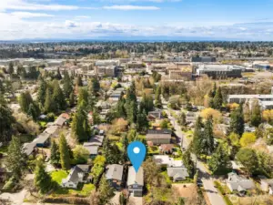 Aerial photo looking west towards the Cascade mountains.