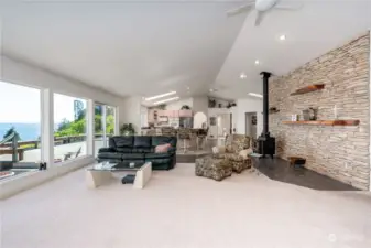 Custom rock wall fireplace