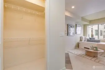 Surprisingly large walk-in closet abuts the living/sleeping space