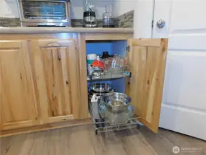 pull out shelvers in several cabinets