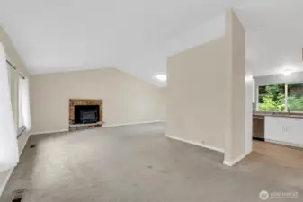 Fireplace and living room area.