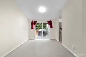 Dining room and sliding glass doors.