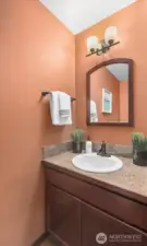 Lower level powder room off the main living space.