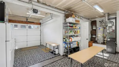This garage space is clean, spacious, and incredibly functional.