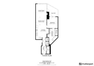 one bed floor plan on North side of building