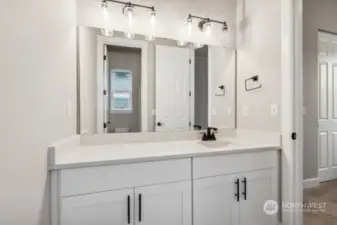 Bathroom off front bedroom - photos not of actual home, taken from a similar Abbot floorplan