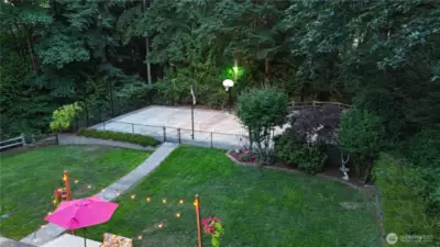 Evening Drone Shot of the Lit Sports Court... Pickle Ball anyone??