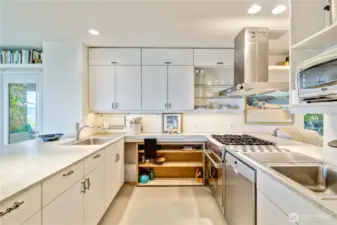 Beauitful kitchen with high-end range and lots of natural light and counter space.
