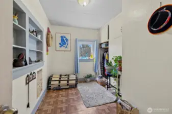 One of two bedrooms. Parquet flooring in both bedrooms.