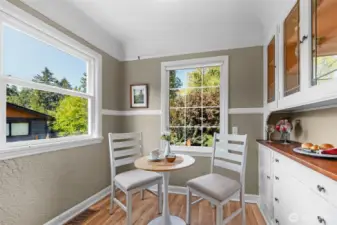 The kitchen nook area is perfect for having morning coffee.