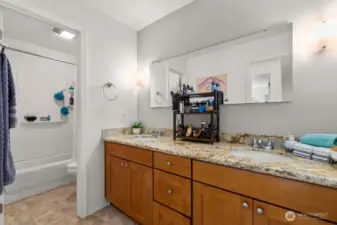 Double sinks in bathroom upstairs