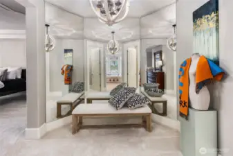 Mirrored Dressing Area Adds A Touch Of Luxury And Convenience, Perfect For Getting Ready In Style.