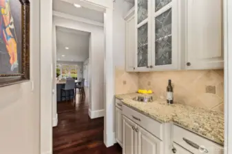 Butlers Panty Features Leaded Glass Cabinets And Under-Cabinet Lighting.