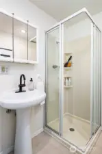 Shower & sink in the downstairs 3/4 bath.