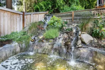 Serene backyard pond with a WiFi-enabled waterfall—adjust the sound and flow to suit your mood. A peaceful retreat for your backyard escape.