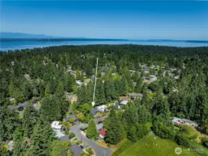 Aerial view looking NW. Puget Sound and Whidbey Island are in the distance.