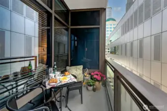 Deck is large enough for comfortable seating. (also, there is a roof deck on the top for resident use).