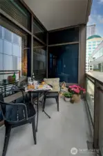 Love that the deck is accessed off the living room but in front of the bedroom for space efficiency.