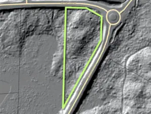 Overhead view with approximate boundaries in lime green.