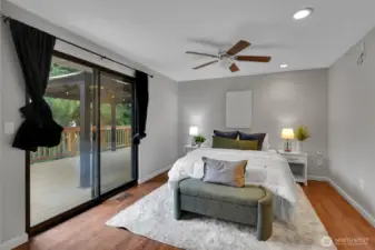 Sliding doors create an easy connection to the outdoors.