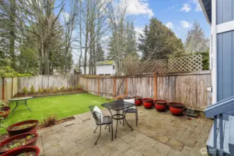 Backyard Patio and fully fenced yard.