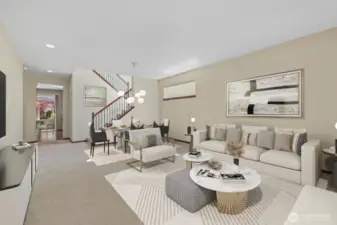 Entry view into formal living room/dining room - Virtually Staged