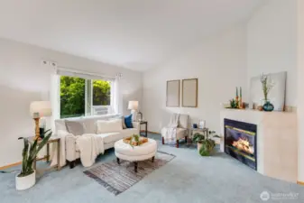 Stay warm in winter with a cozy gas fireplace. Window AC unit stays with the home!