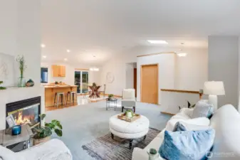 The living space blends seamlessly into the kitchen.