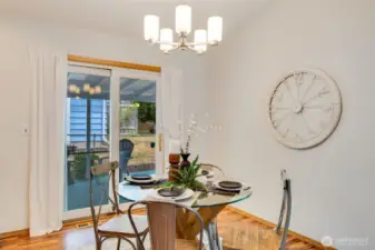 A large sliding door accesses the back patio from the dining area.