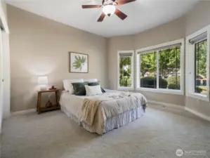 The main floor bedroom with ensuite is a sought after feature for multi-generational living. It also makes the perfect guest room!